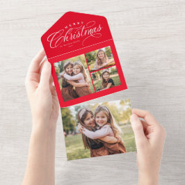 Invitación Todo En Uno Feliz Navidad rojo 4 foto única de vacaciones trip
