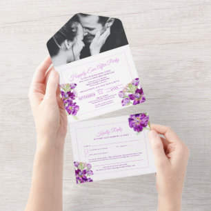 Invitación Todo En Uno Feliz para siempre después de la boda morada acuar