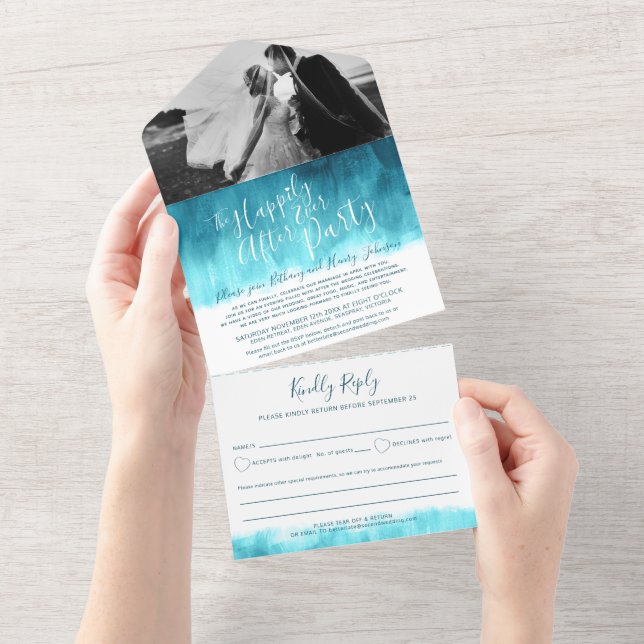 Invitación Todo En Uno Feliz para siempre después de la fiesta de boda aq (desgarro)