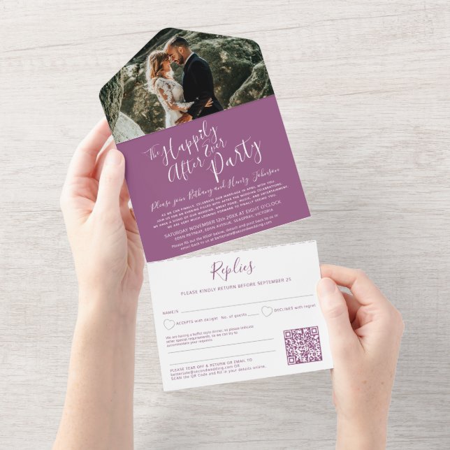 Invitación Todo En Uno Feliz para siempre después de la fiesta de boda. F (desgarro)