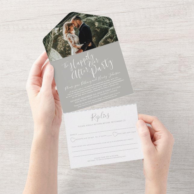 Invitación Todo En Uno Feliz para siempre después de la fiesta de boda fo (desgarro)