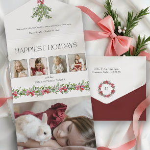 Invitación Todo En Uno Feriadas más felices de Coquette Bow Mistletoe 4 F