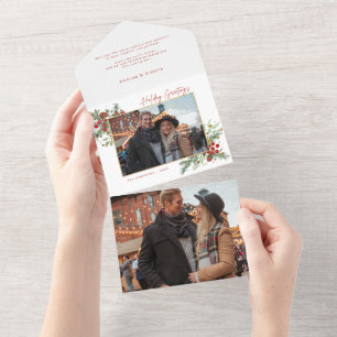 Invitación Todo En Uno Festividad acuática Holiday Floral con guión y fot