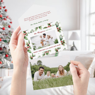 Invitación Todo En Uno Festividad colorida Navidades audaces Holly Photo