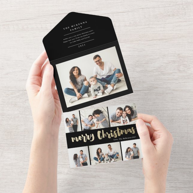 Invitación Todo En Uno festividad del collage de fotos de navidad (desgarro)