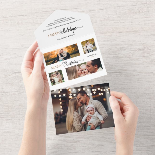 Invitación Todo En Uno Festividad Feliz Navidad Caligrafía Multifoto (desgarro)