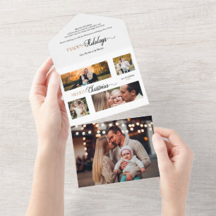 Invitación Todo En Uno Festividad Feliz Navidad Caligrafía Multifoto