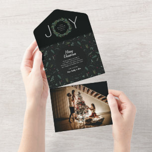 Invitación Todo En Uno Festividad Navidades de JOY Wreath Green 1 Foto