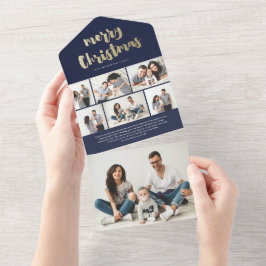 Invitación Todo En Uno Festividad navideña con guión dorado