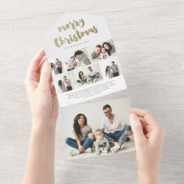 Invitación Todo En Uno Festividad navideña con guión dorado