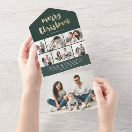 Invitación Todo En Uno Festividad navideña con guión dorado