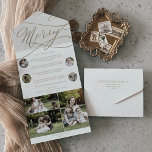 Invitación Todo En Uno Festividad Romántica de Oro Feliz Navidad Multifot<br><div class="desc">Esta romántica tarjeta navideña multifoto dorada es el año simple perfecto para ver el saludo de vacaciones. El moderno diseño clásico presenta vistosos remolinos y florituras con una preciosa y elegante tipografía de Relieve metalizado de oro con chaflán a mano con letras falsas y oro. Personalizar tu sello y envía...</div>