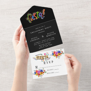 Invitación Todo En Uno Fiesta Colorful Watercolour Floral Engagement Part