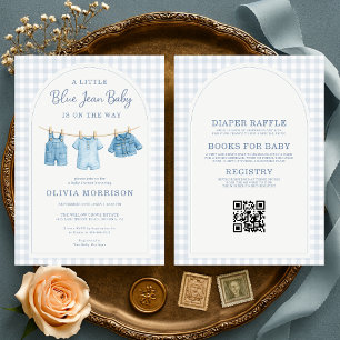 Invitación Todo en uno Fiesta de Baby Shower de mezclilla azu