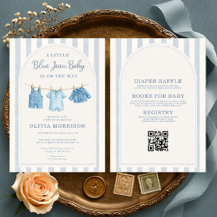 Invitación Todo en uno Fiesta de Baby Stripes Blue Jean Baby