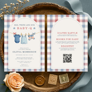 Invitación Todo en uno Fiesta de BBQ Baby-Q Rojo Blanco y Pró