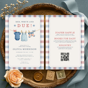 Invitación Todo en Uno Fiesta de Bebé Americana Roja Blanca y