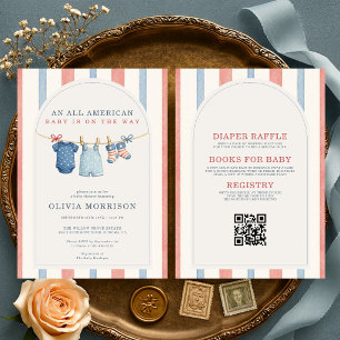 Invitación Todo en Uno Fiesta de Bebé con Rayas Todo American