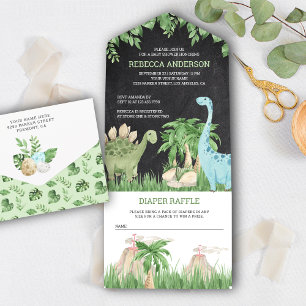Invitación Todo En Uno Fiesta de Bebé Dinosaurio Lindo Pizarra Selva Rúst