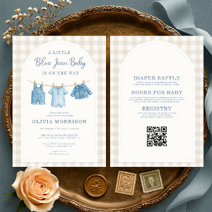 Invitación Todo en Uno Fiesta de Bebé en Azul Jean Neutro