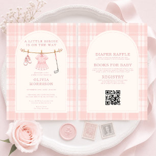 Invitación Todo en Uno Fiesta de Bebé Niña Golf Rosa Cuadros