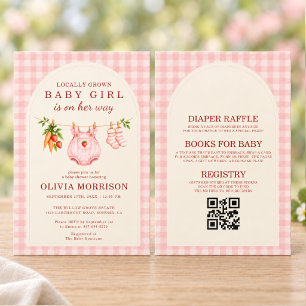 Invitación Todo en Uno Fiesta de Bebé Niña Rosa de Producción