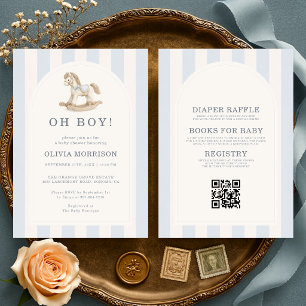 Invitación Todo en Uno Fiesta de Bebé Niño Caballo de Balanza