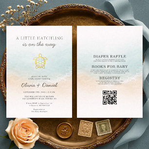 Invitación Todo en Uno Fiesta de Bebé Parejas de Tortugas Mar