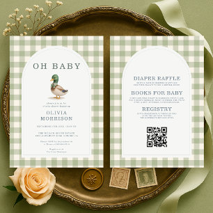 Invitación Todo en Uno Fiesta de Bebé Pato Mallard Verde Salv
