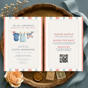 Invitación Todo en uno Fiesta de Bebé Patriótica Americana