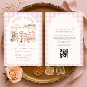 Invitación Todo en Uno Fiesta de Bebé Rosa Niña Bonjour Bebe