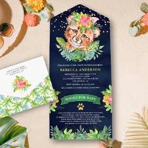 Invitación Todo En Uno Fiesta de Bebé Safari Jungla Tropical Guepardo Mar