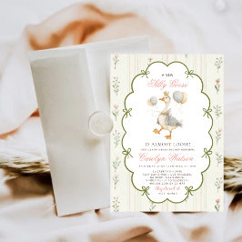 Invitación Todo en uno Fiesta de Bebé Silly Goose Rosa Verde