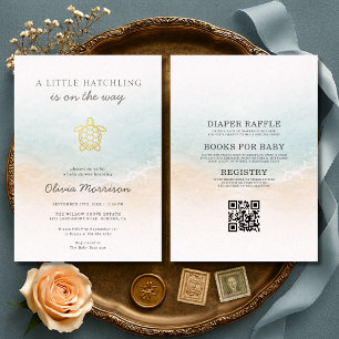 Invitación Todo en uno Fiesta de Bebé Tortuga Marina Recién N