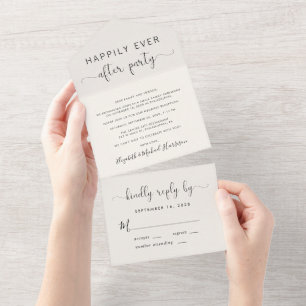 Invitación Todo En Uno Fiesta de Crema para Recepción de Boda Felices par