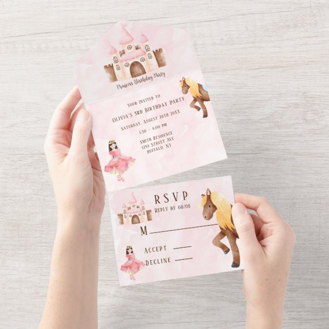 Invitación Todo En Uno fiesta de cumpleaños del caballo del Castillo de l (desgarro)