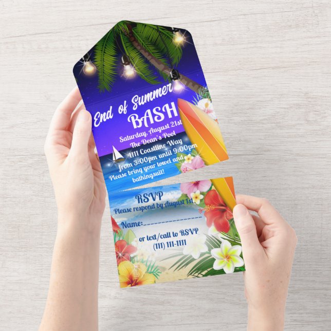 Invitación Todo En Uno Fiesta de Fin de Verano (desgarro)