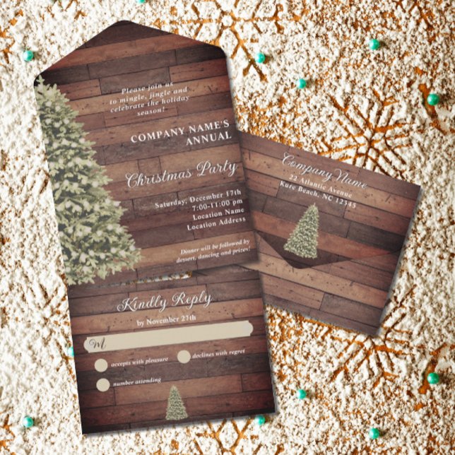 Invitación Todo En Uno Fiesta de la compañía Rustic Christmas Tree (Subido por el creador)