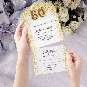 Invitación Todo En Uno fiesta de oro blanco de 50 años RSVP