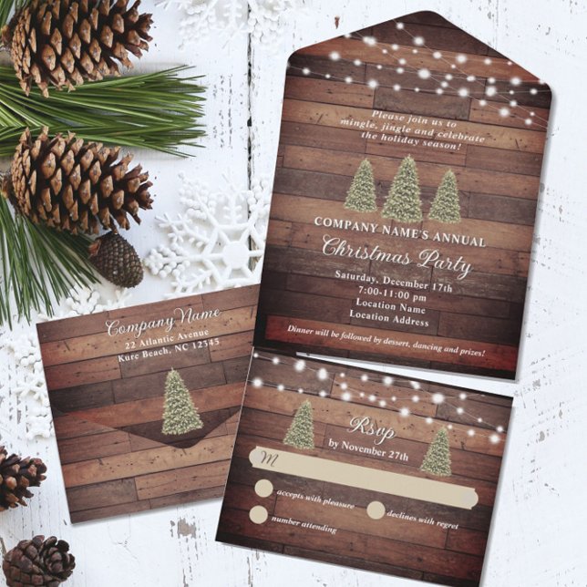Invitación Todo En Uno Fiesta de Rustic Tree Lights & Wood Company (Subido por el creador)