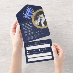 Invitación Todo En Uno fiesta del 45 aniversario de bodas anillo de zafir