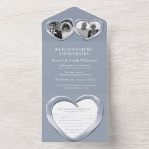 Invitación Todo En Uno Fiesta del aniversario de Silver boda 25 años