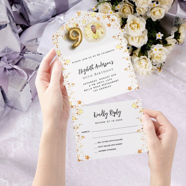 Invitación Todo En Uno fiesta fotográfico de estrellas de oro blanco de 9 (Subido por el creador)