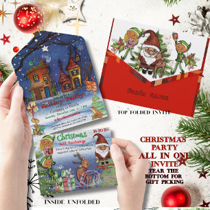 Invitación Todo En Uno Fiesta Navideña Caprichosa e Intercambio de Regalo