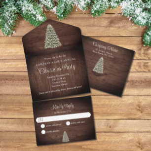 Invitación Todo En Uno Fiesta navideña Rustic Wood Company