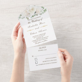 Invitación Todo En Uno Fiesta Única con Rosa Blanca y Verde