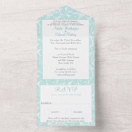 Invitación Todo En Uno Filipo Verde azulado blanco Paisley Henna Wedding 