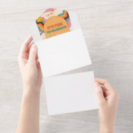 Invitación Todo En Uno 🎉 fin de año escolar con vibraciones retro y aleg