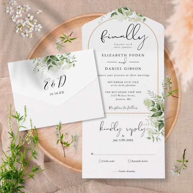 Invitación Todo En Uno Finalmente Boda Arco Botánico Verde Bodas (Subido por el creador)