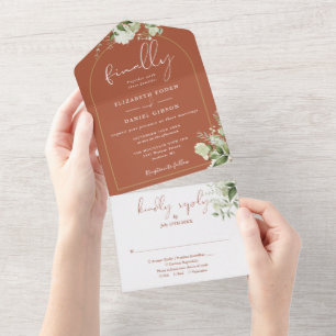 Invitación Todo En Uno Finalmente Boda Arco Verde Terracota